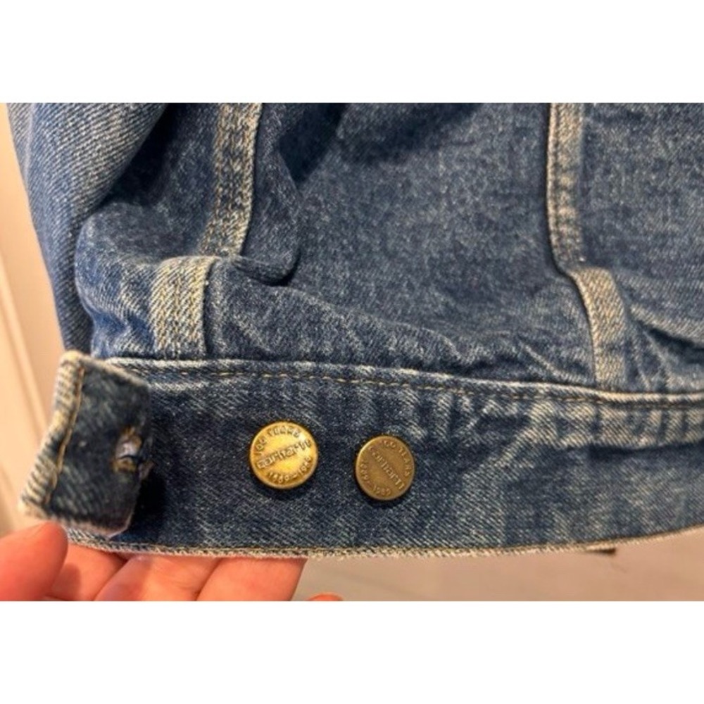 Vtg Carhartt Denim Jean Trucker Jacket Flannel Lined 100 Year Plaid Large - Picture 11 of 13